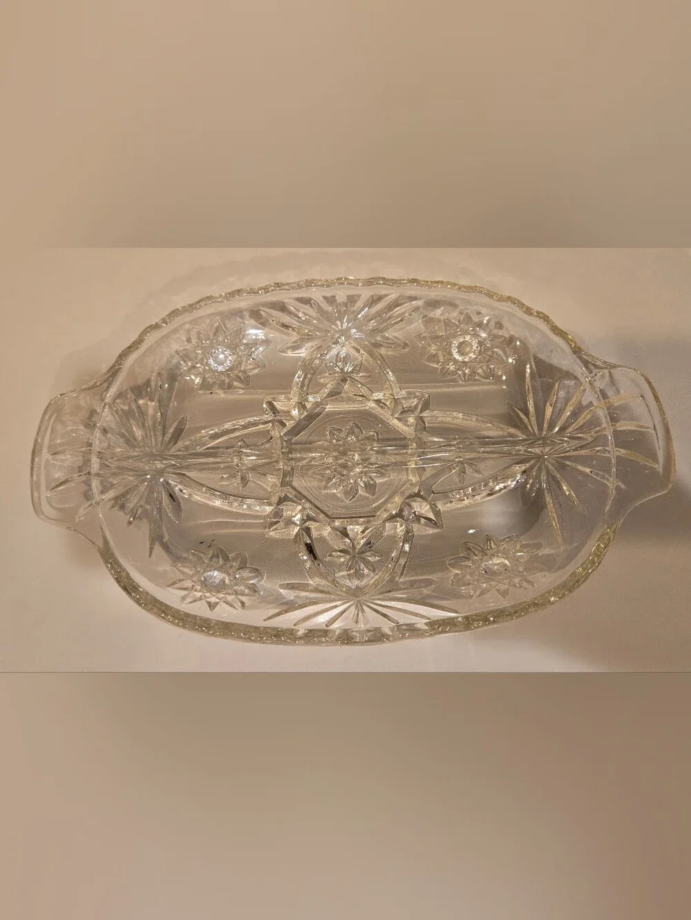 Anchor Hocking Cut Glass Divided Serving Dish - Clear Crystal Look